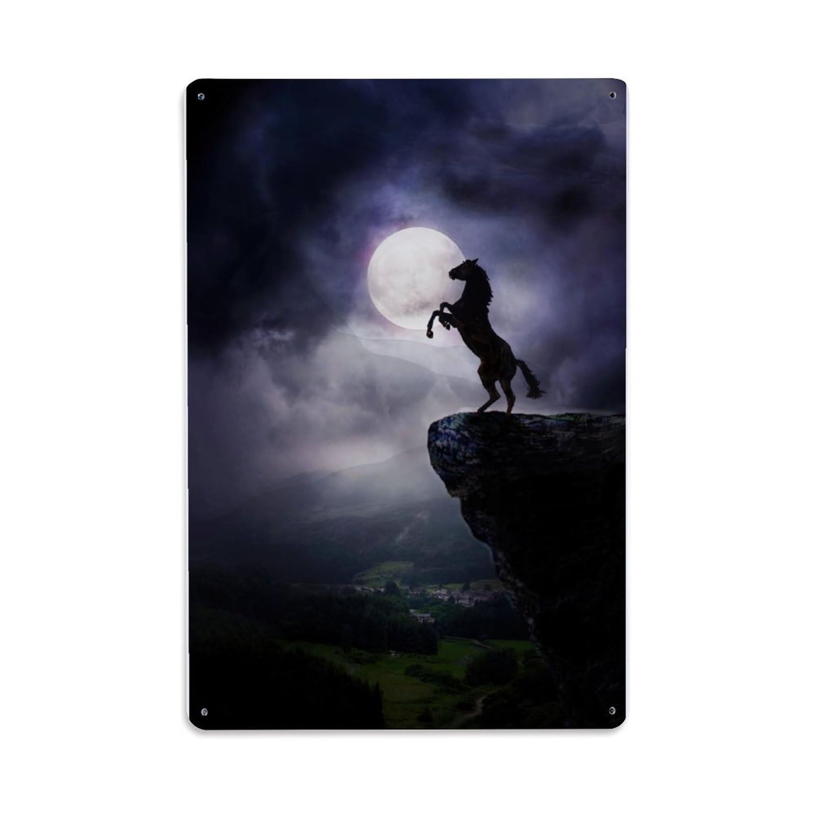 Animal Horse in The Moonlight Metal Tin Sign Plaque Wall Decor for Cafe, Club Bar, Office, Home Garden Metal Poster 8x12Inch