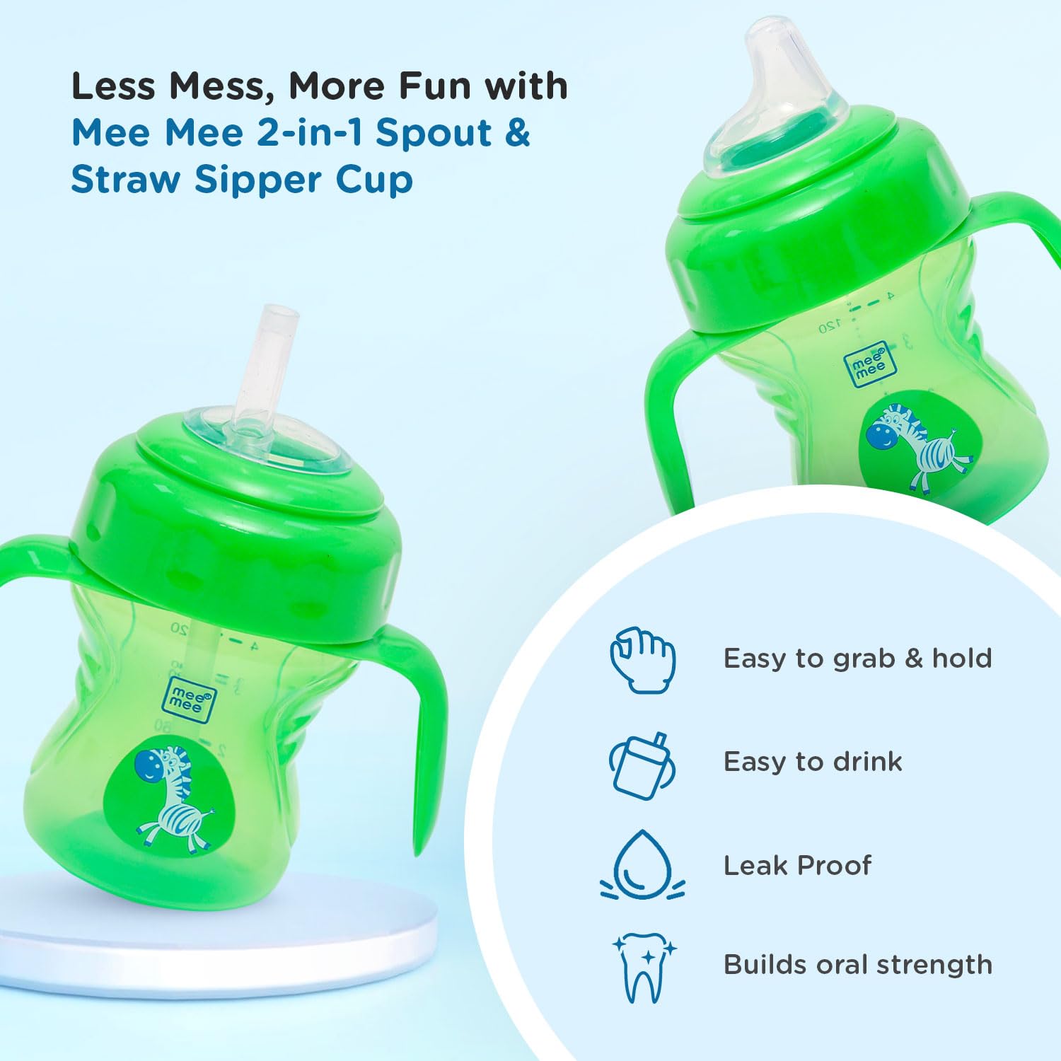 Mee Mee Baby Trainer Sippy Cup | Soft Spout, Leakproof Sipper for Toddlers | Dual Handle for Easy Grip | Non -Toxic, Lightweight & BPA Free, Green (150 Ml) - Image 2 thumbnail