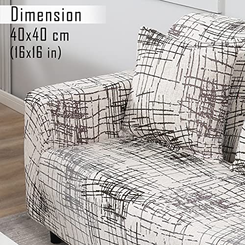 Image of HOKIPO Stretchable Cushion Cover 16x16 Pack of 2, Beige Brown Line (AR-4098-D7*2)
