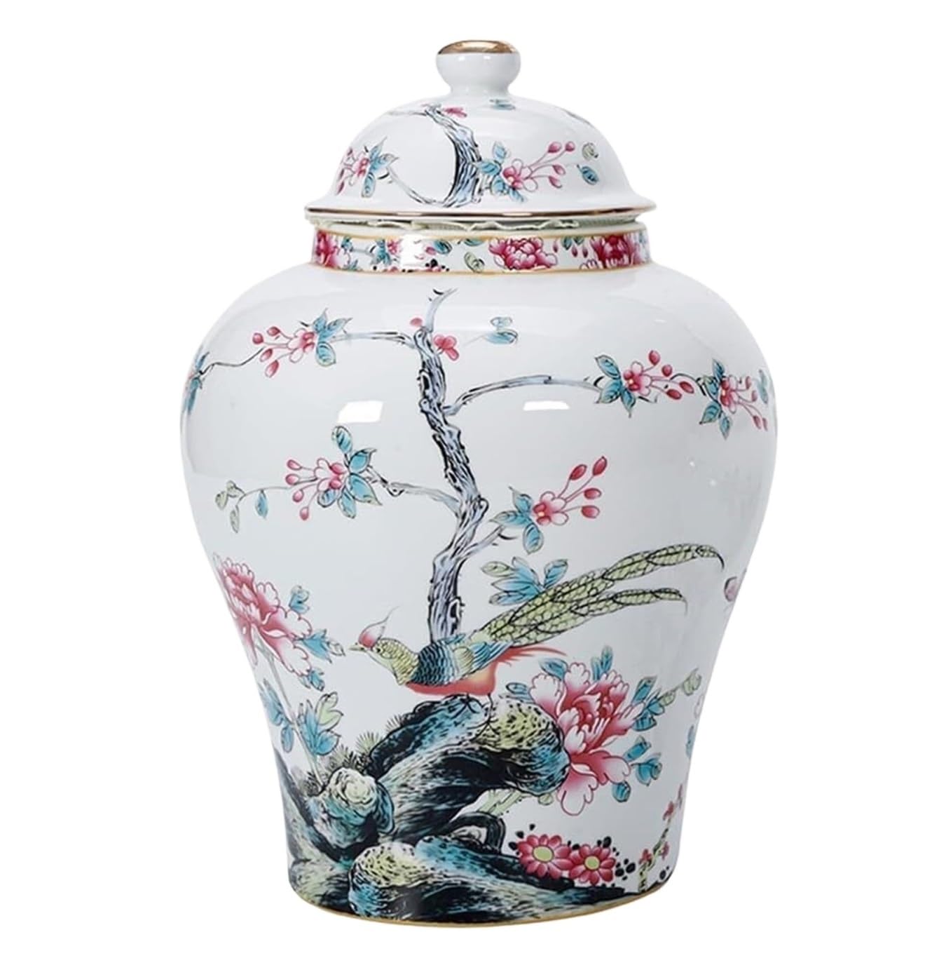 GFJHdfhE Chinese Style Decorative Jar Ceramic Ginger Jar Vase With Lid Porcelain Temple Enamel Storage Flower Display