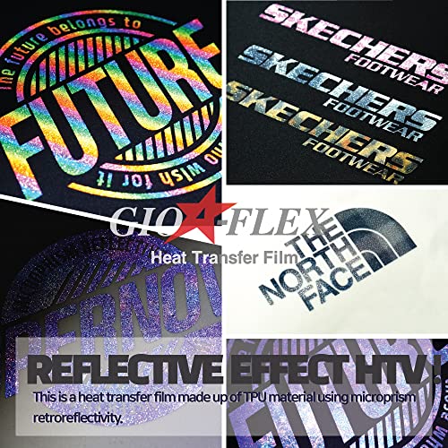 Gio-Flex Reflective Heat Transfer Vinyl 10"X12"-17 Pattern Color Htv Adhesive Iron-On Transfer Diy Design T-Shirt Compatible With Cricut And Silhouette Cameo Heat Press Machine Easy To Weed Cut #TOP2