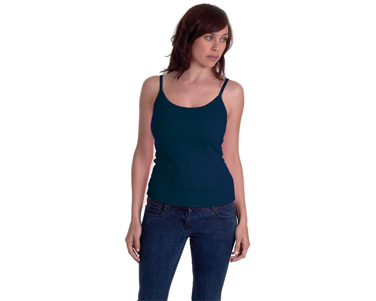 Elegance Ladies Cotton Vests Thin Strap Scoop Neck Stretch Camisole - Sizes & Colours (Large 42 UK-14,Navy)