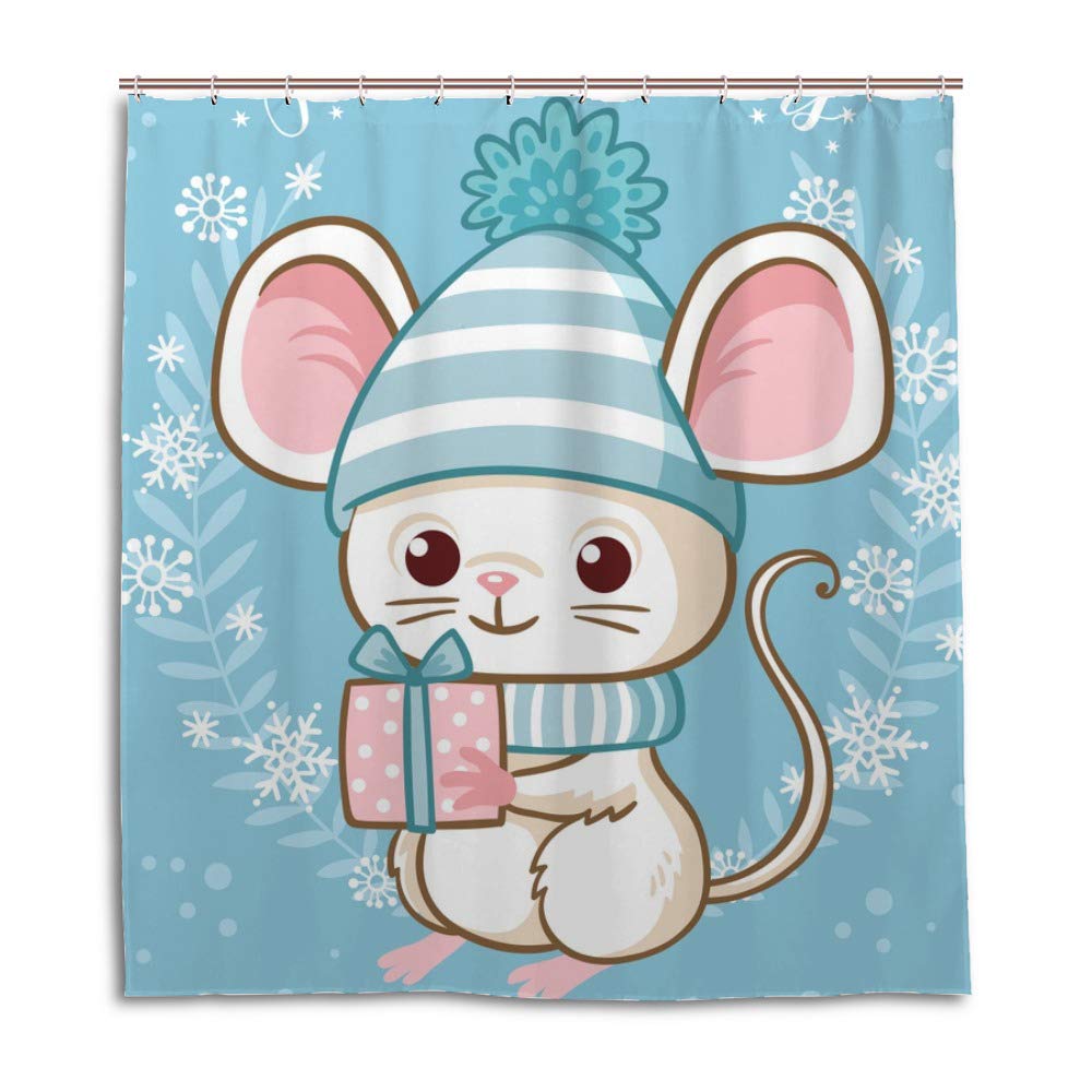 Rideau de douche anti moisissure lavable motif souris accessoire baignoire polyester étanche