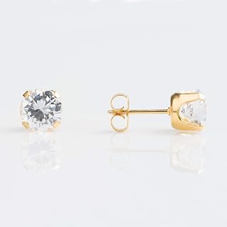STUDEX Sensitive Cubic Zirconia Stud Earrings 7mm | Hypoallergenic and Nickel Free for Sensitive Ears | Gold Plated Posts | High Fashion Earrings for Women and Men-PR-747-S