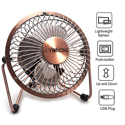 YHLCSQ 4 Inch USB Fan Mini Desktop Metal Blades Cooling Fan with 360
