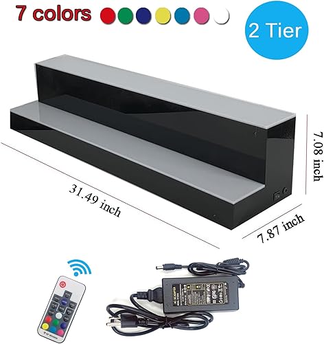 Miniatura 10 de Pantalla de vidrio para botella de licor iluminada con luz LED, barra de botella de licor iluminada de 31 pulgadas, estante de exhibición flotante