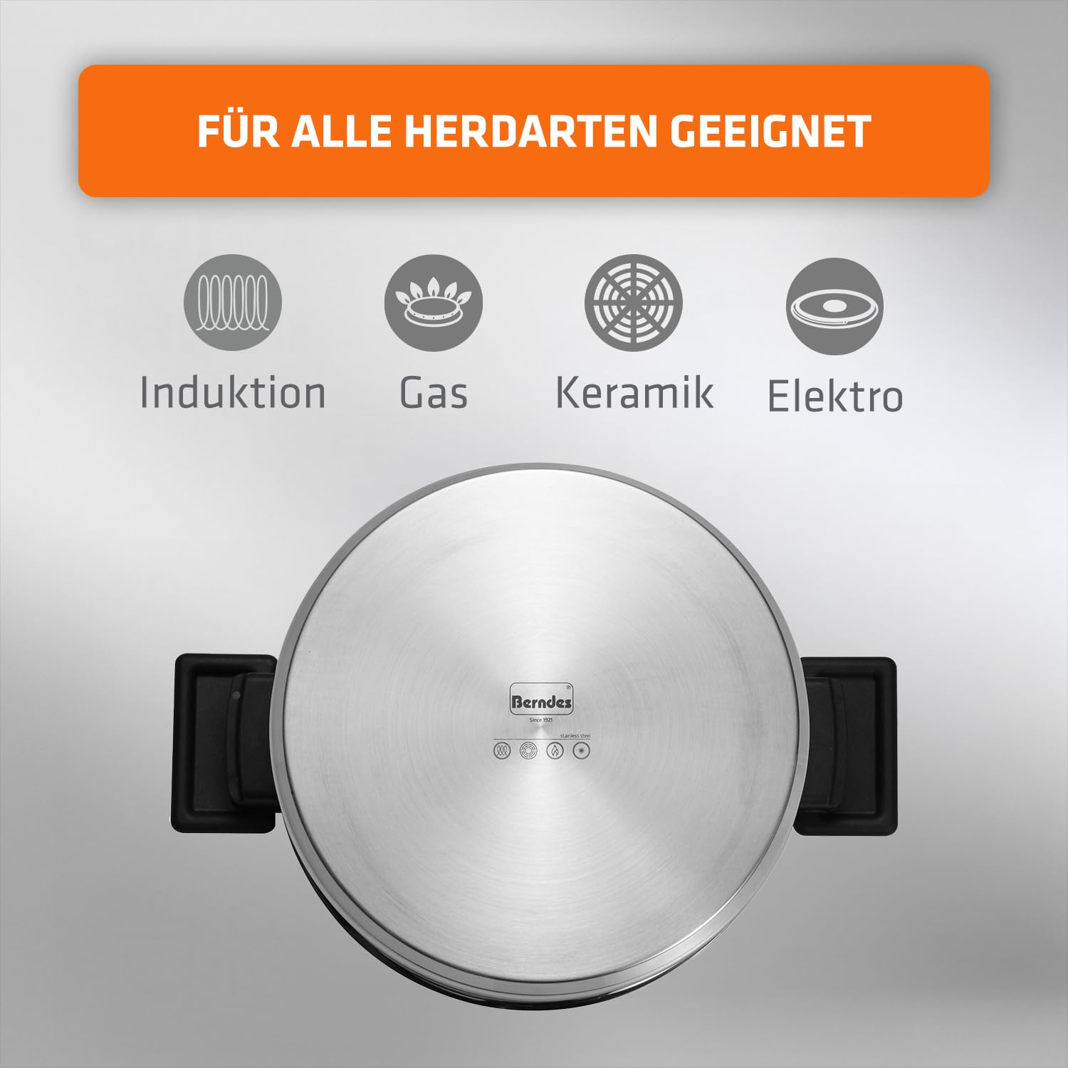 Berndes stapelbares Edelstahl-Topfset 8-teilig Raumwunder l geringer Stauraum l 3x Kochtopf mit Deckel, 1x Dünsteinsatz, 1x Wasserbad oder Rührschüssel l platzsparend l Induktion