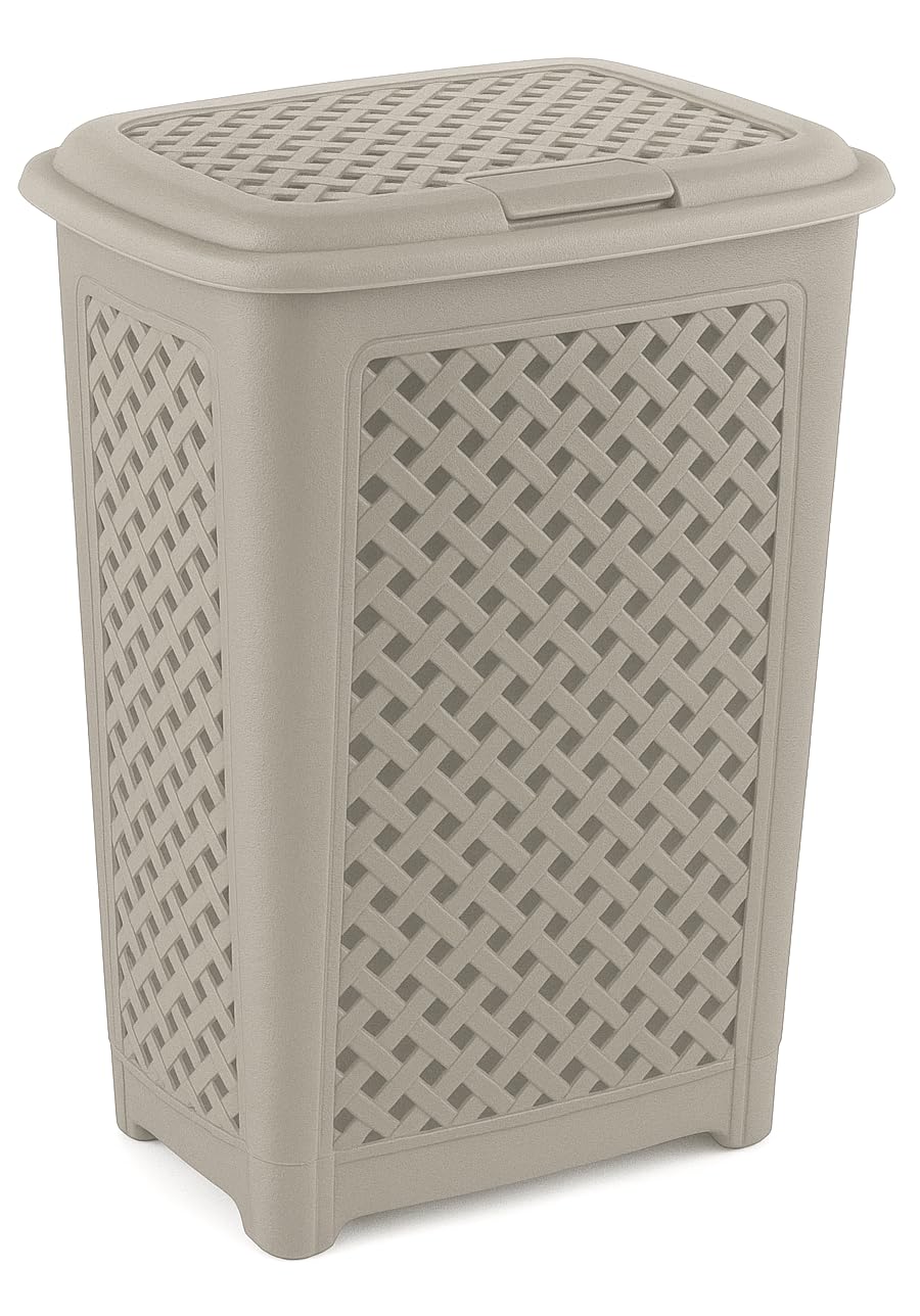 BH | Plastic Laundry Basket | CREAM | 54 Litres | 1Pc | Large | Storage with Lid | Clothes Storage Washing Bin Basket Hamper for Bathroom Bedroom - By BEST HOUSE