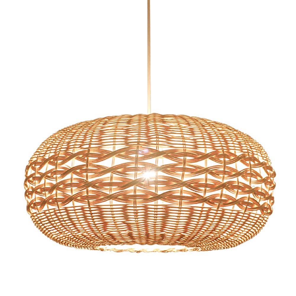 LYMSXAZOU Rustic Minimalist Chandeliers Rattan Pendant Light Fixture 1-Lights Wicker Ceiling Hanging E27 Basket Woven Chandelier Chinese Style LampShade For Farmhouse Dining Room Kitchen