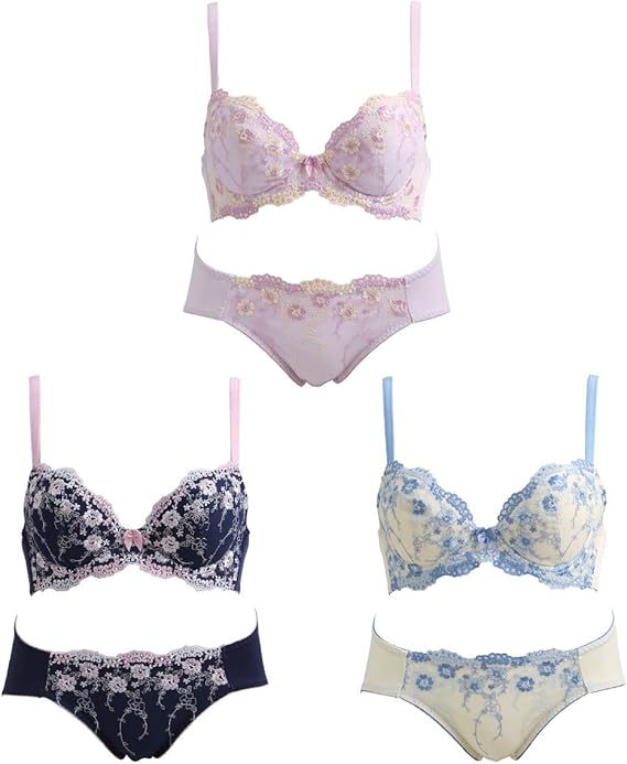 Amazon スイートフラワーレース ブラジャー ショーツ 色違い3組セット 福袋 ブラセット トリンプとshir Set 5 セット 通販