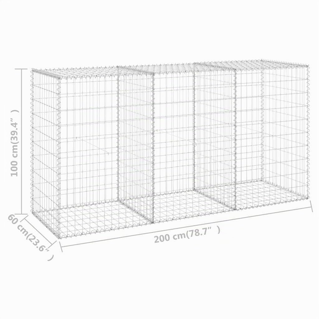 vidaXL Gabbione con Copertura in Acciaio Zincato 200x60x100 cm