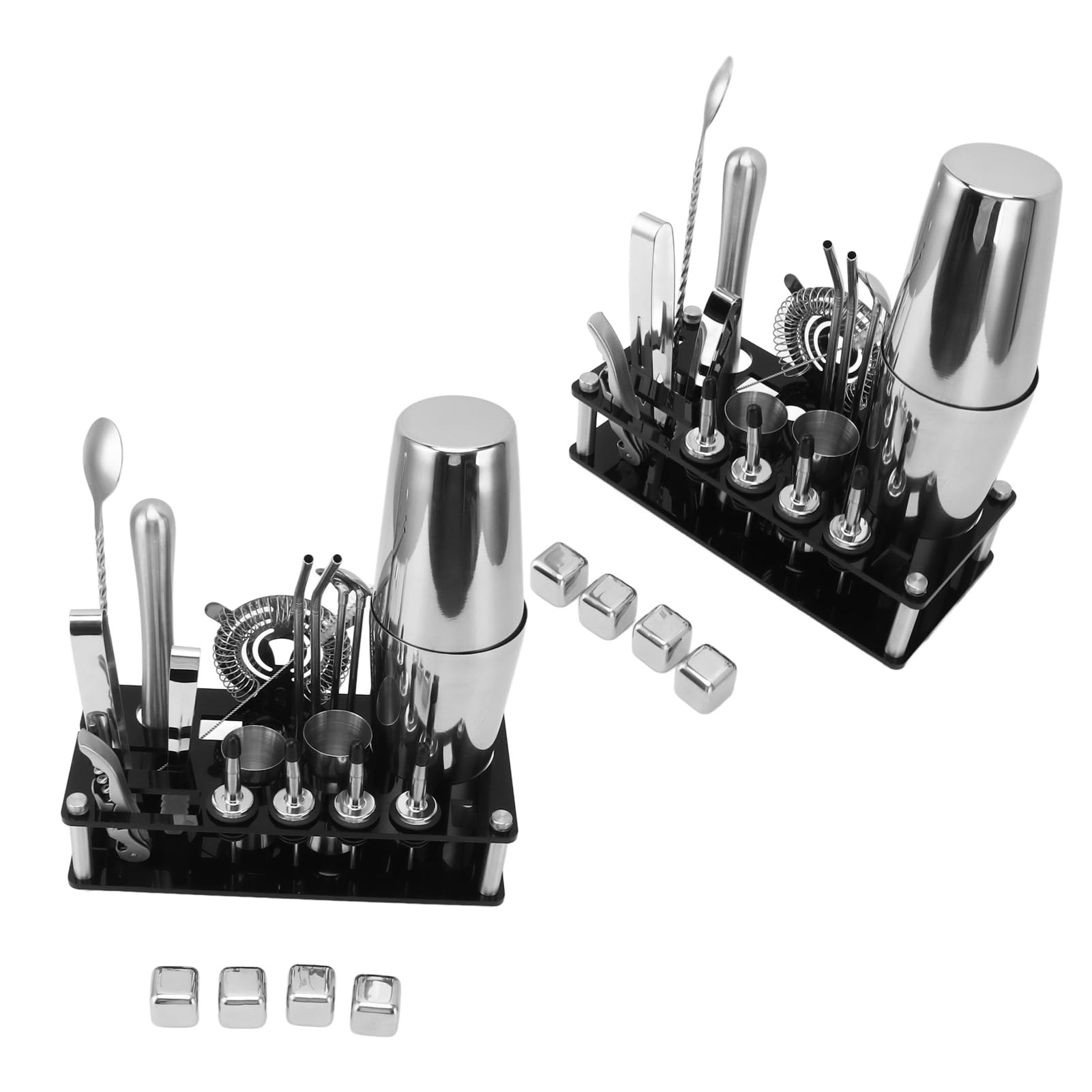 FLEXMAN Juego de Coctelera de 23 Piezas, Kit Profesional de Barman de Acero Inoxidable con Soporte Acrílico, Juego de Cóctel Multifuncional para el Hogar, Bar, Fiesta
