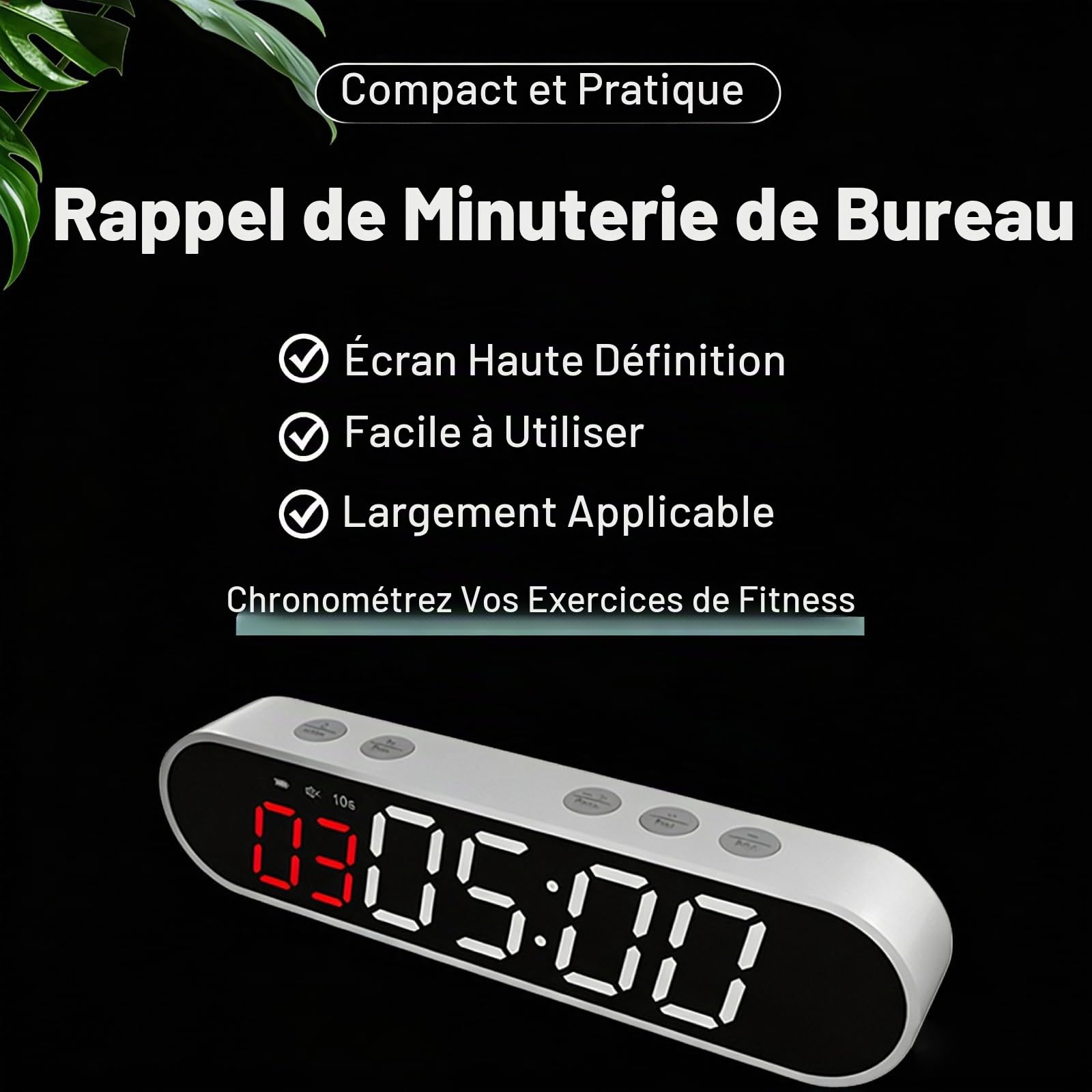 Timer Sport Portable, Gym Timer Sport Minuteur Fitness Aimanté Intervall Timers Horloge avec ChronomèTre, Compte à Rebours/Montée, RéGlable Luminosité/Volume pour Gym Garage EntraîNement