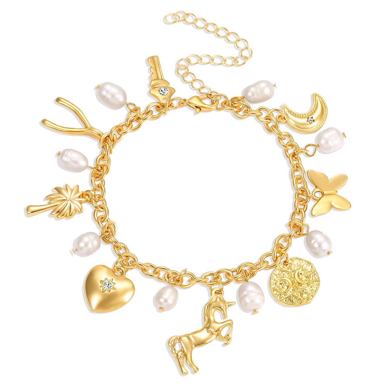 CEALXHENY Women’s Link Charm Bracelet Unicorn Butterfly Star Heart Pendant Charms Bracelet Bangles for Women