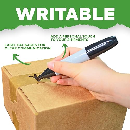 Miniatura 4 de MAT Tape Cinta de embalaje de papel kraft reforzada, cinta marrón ecológica para sellado seguro, 3 pulgadas x 180 pies, adhesivo fuerte, ideal para