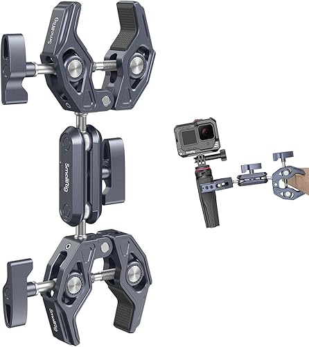 Miniatura 1 de SmallRig Super Clamp con abrazaderas dobles en forma de cangrejo, abrazadera de cámara doble, adaptador de cabeza de bola doble de brazo mágico para