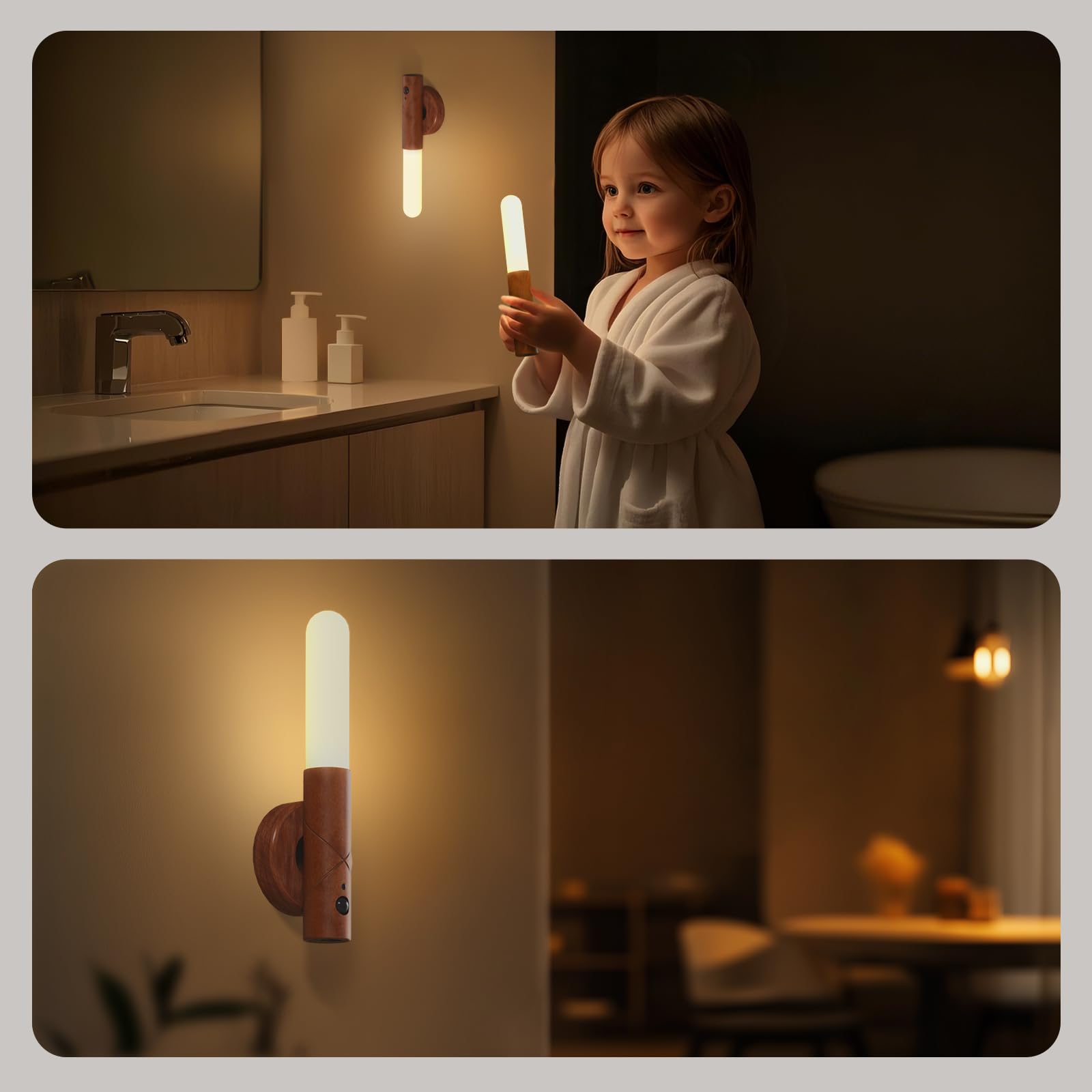 Luci con sensore di movimento per interni, dimmerabili, luce notturna con 3 modalità, ricaricabile tramite USB, portatile, con batteria magnetica, luci da parete per camera da letto, bagno, corridoio