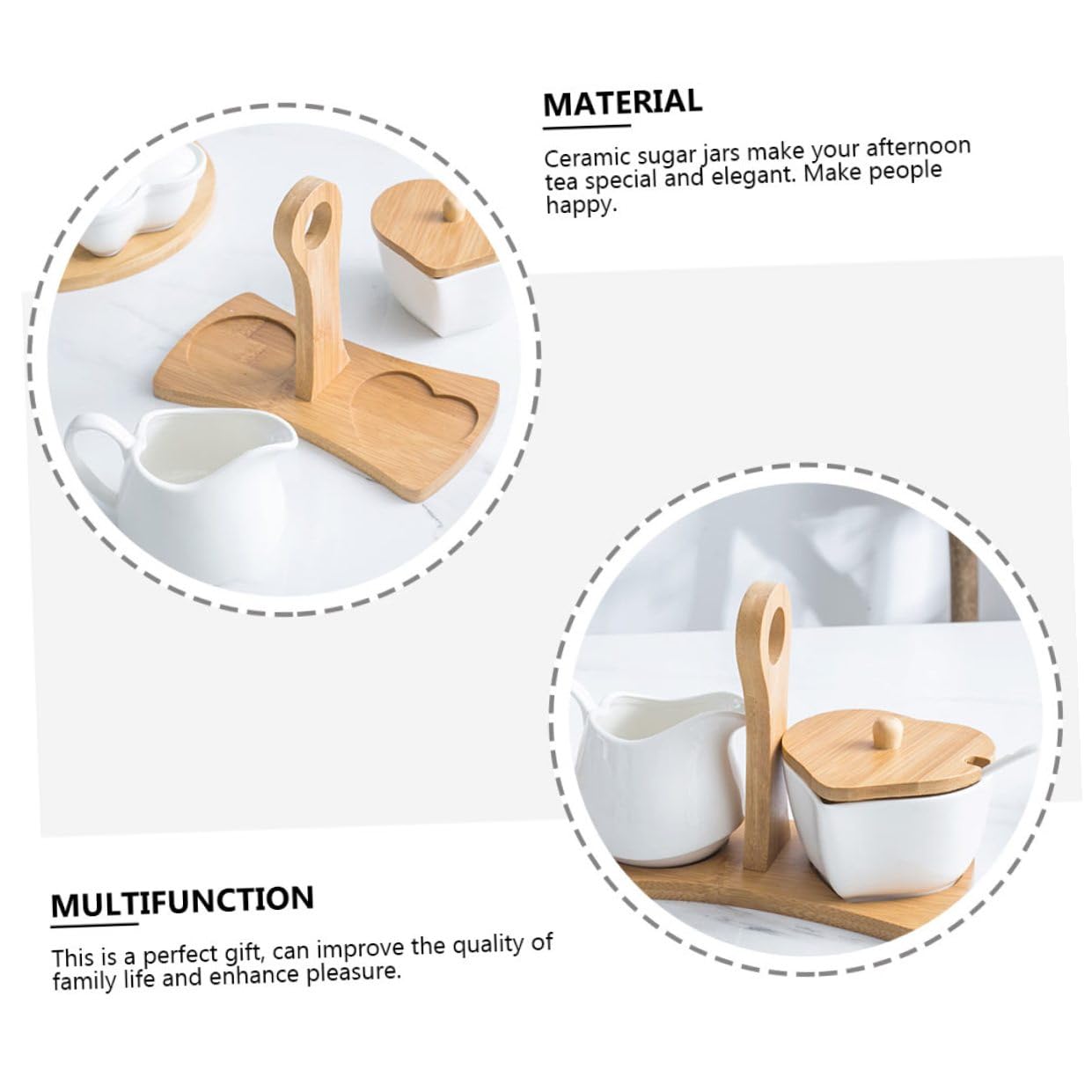 Artibetter Sucrier Céramique Blanc avec Pot à Lait et Set de Rangement pour Maison avec Plateau Bambou Décoration et Fonctionnelle pour Cuisine