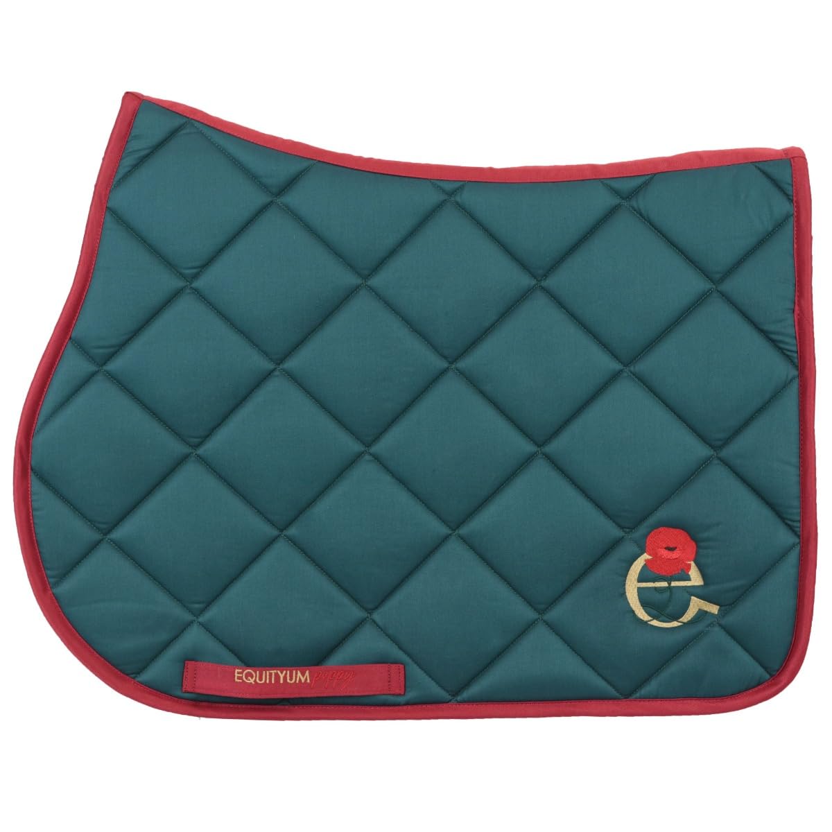 Sottosella + Cuffietta Equityum Poppy,Alta Qualità, Design Italiano, Materiali Innovativi, Traspirabilità e Dettagli Raffinati per il Comfort del Cavallo (verde/rosso, cob)