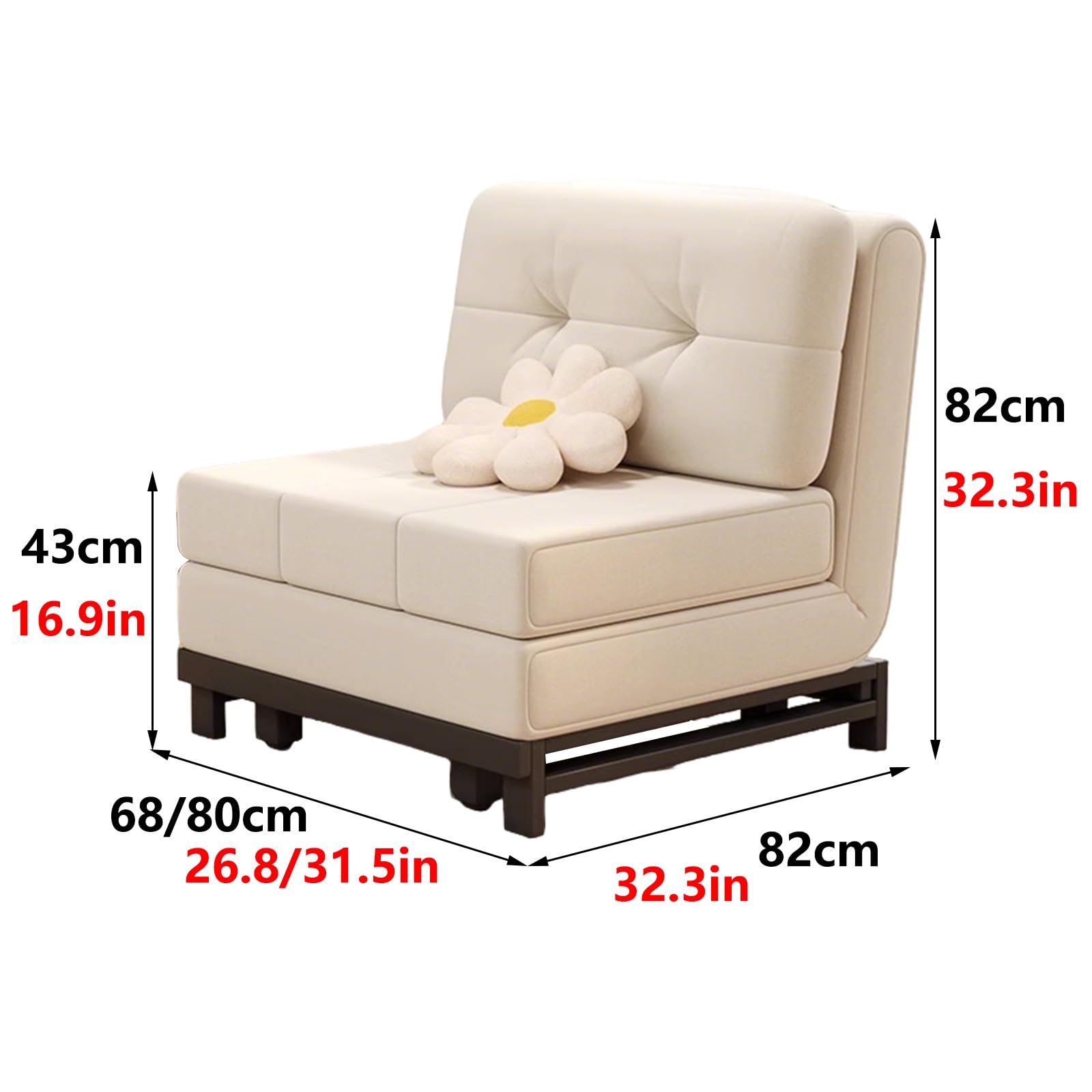 Recamiere mit Schlaffunktion Beige mit Kopfkissen 6-Fach Verstellbare Rückenlehne Liegesessel Wohnzimmer Belastbarkeit Ca. 300 Kg Geeignet für Wohnungen, Hotels und Gärten(B,195 * 68 * 30cm)
