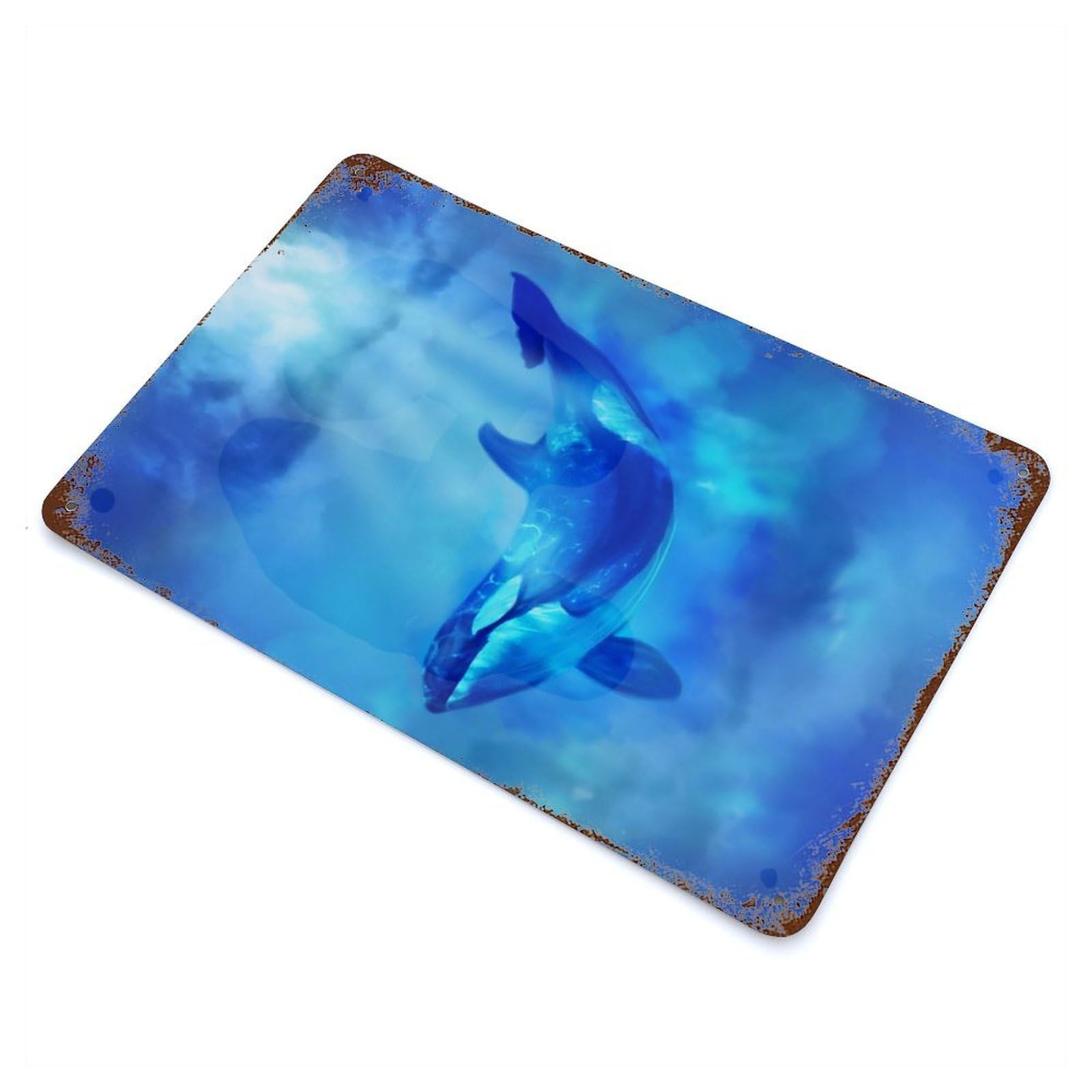 Ocean Whale Vintage Wall Sign 11.8"x7.9", Rust Effect Metal Decor for Office, Studio And Wall Decor