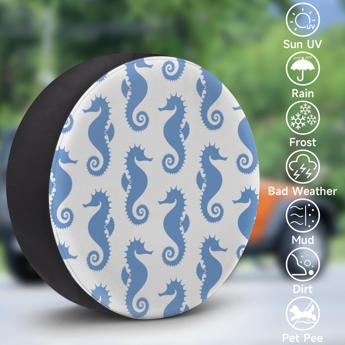 Marine Hippocampus Tire Covers Portable Spare Tire Cover Soft Durable Waterproof Dustproof Set of 4 Bags 15 Inches for Car Truck SUV Trailer Camper