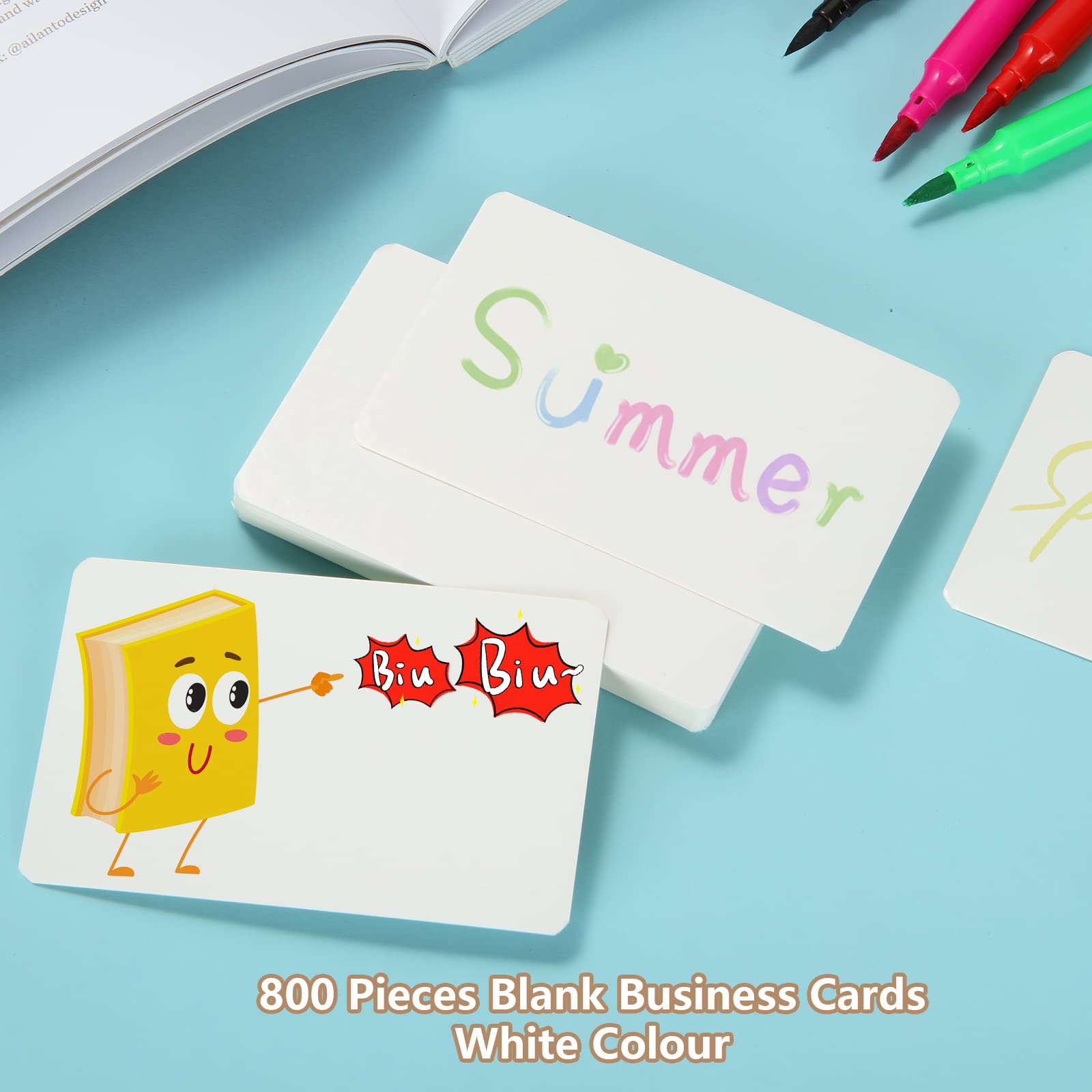 AKOLAFE 800 Pezzi Bianca Carta Kraft 89x54 mm Tarjetas De Papel Kraft Alta Qualità Biglietti da Visita Carte di Carta Kraft Fai Da Te Carta di Messaggio Vuoto Per Fai Da Te, Apprendimento, Memoria