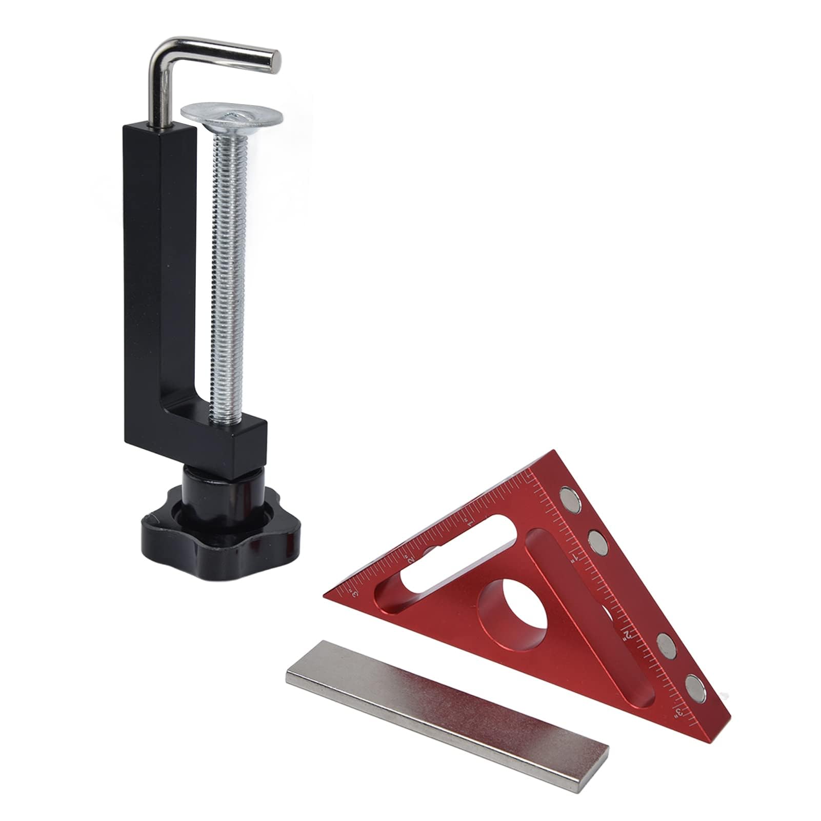 Righello angolare di posizionamento a 90 gradi, set di morsetti triangolari per la lavorazione del legno, realizzato in lega di alluminio con scale imperiali e metriche trasparenti, include righello