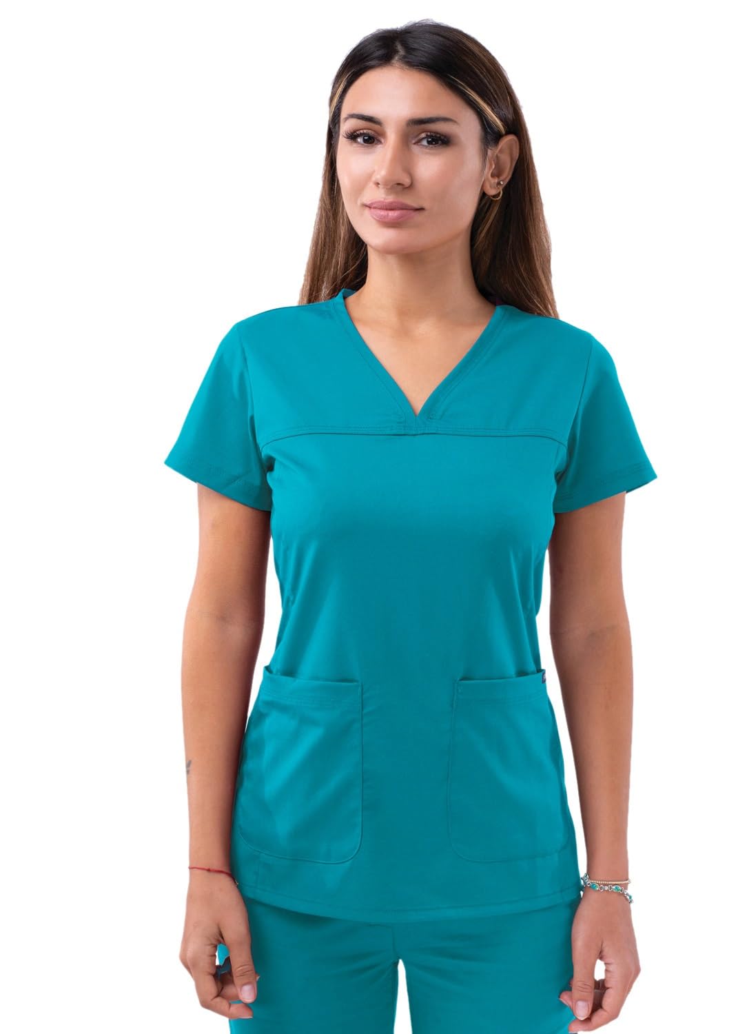 Adar Pro Scrubs for Women - Sweetheart V-Neck Scrub Top - P4210 - Teal Blue - M