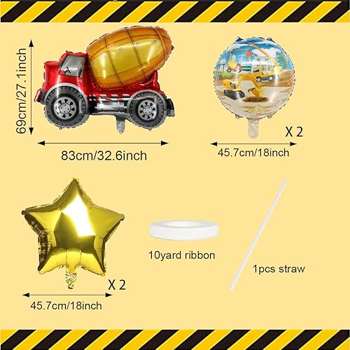 Miniatura 6 de 8 globos de aluminio para excavadora, montacargas, mezcladores, camiones, grúas, globos de construcción grandes de 32 pulgadas para niños,