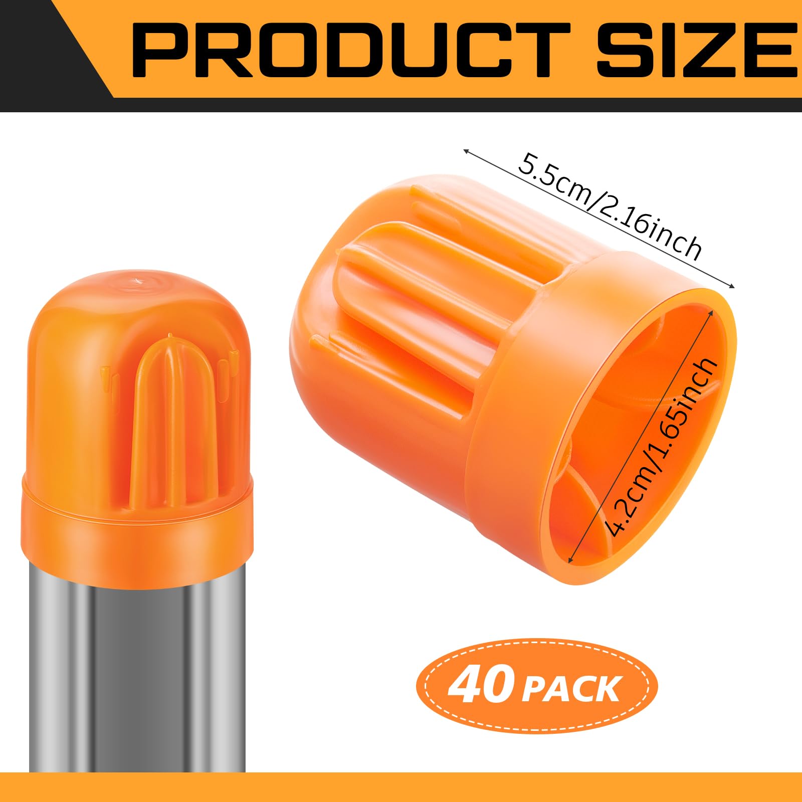 Juexica 40 tapas de barra de refuerzo en T seguras tapas de seguridad para barras de refuerzo, color naranja, para postes en T y postes en U para extremos de alambre y cinta de estacas de tienda de