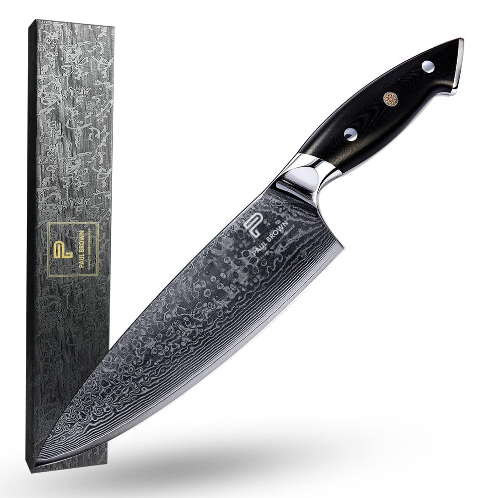 PAUL BROWN® Chef Knife length 8 Inch Chef's Choice Made of 67 Layers Damascus Steel with VG10 Core Ergonomic G10 Handle PB0032-0052