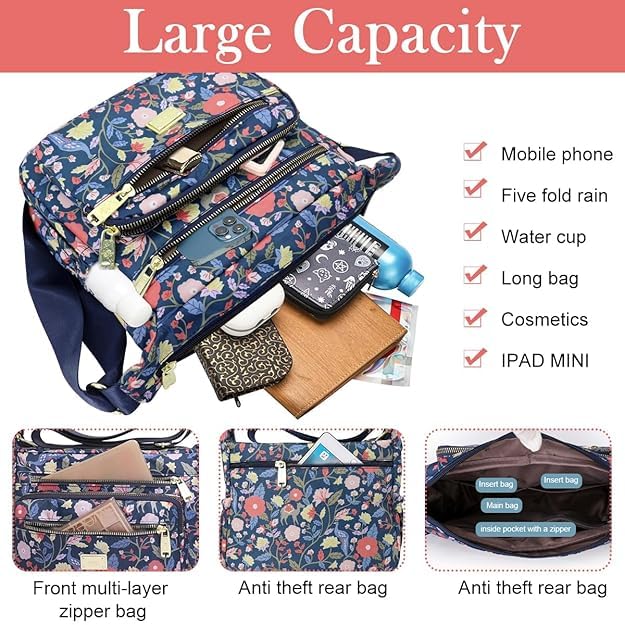Image of Women Sling-body Bag Waterproof Nylon Multi-layer Sling Bag Casual Satchel Bag Shoulder Bag Messenger Bag Travel Sling-body Bag Day Pack Card Holder Black and Silver.