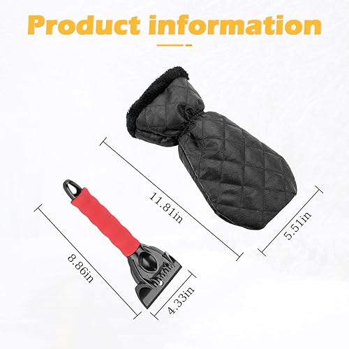 Miniatura 8 de 2 raspadores de hielo para automóvil, pala de limpieza de cepillo de nieve con guante térmico cálido impermeable para parabrisas de vehículos de