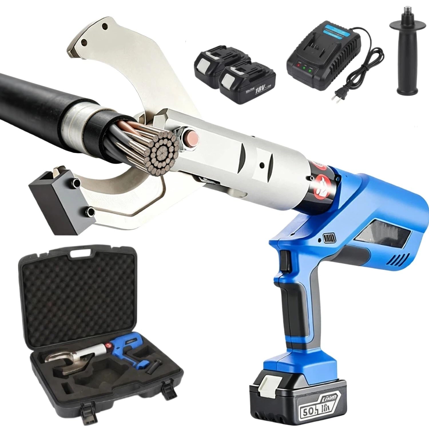 18V Pro Battery Cable Cutter Cable Cutting Tool, Hydraulic Cable Cutter, Heavy Duty Wire Cutters with Alloy Steel Blades,for 10MM-135MM Al and Armored Cu/Al Cable, with 2 Battery, LED Display(EZ-120C)