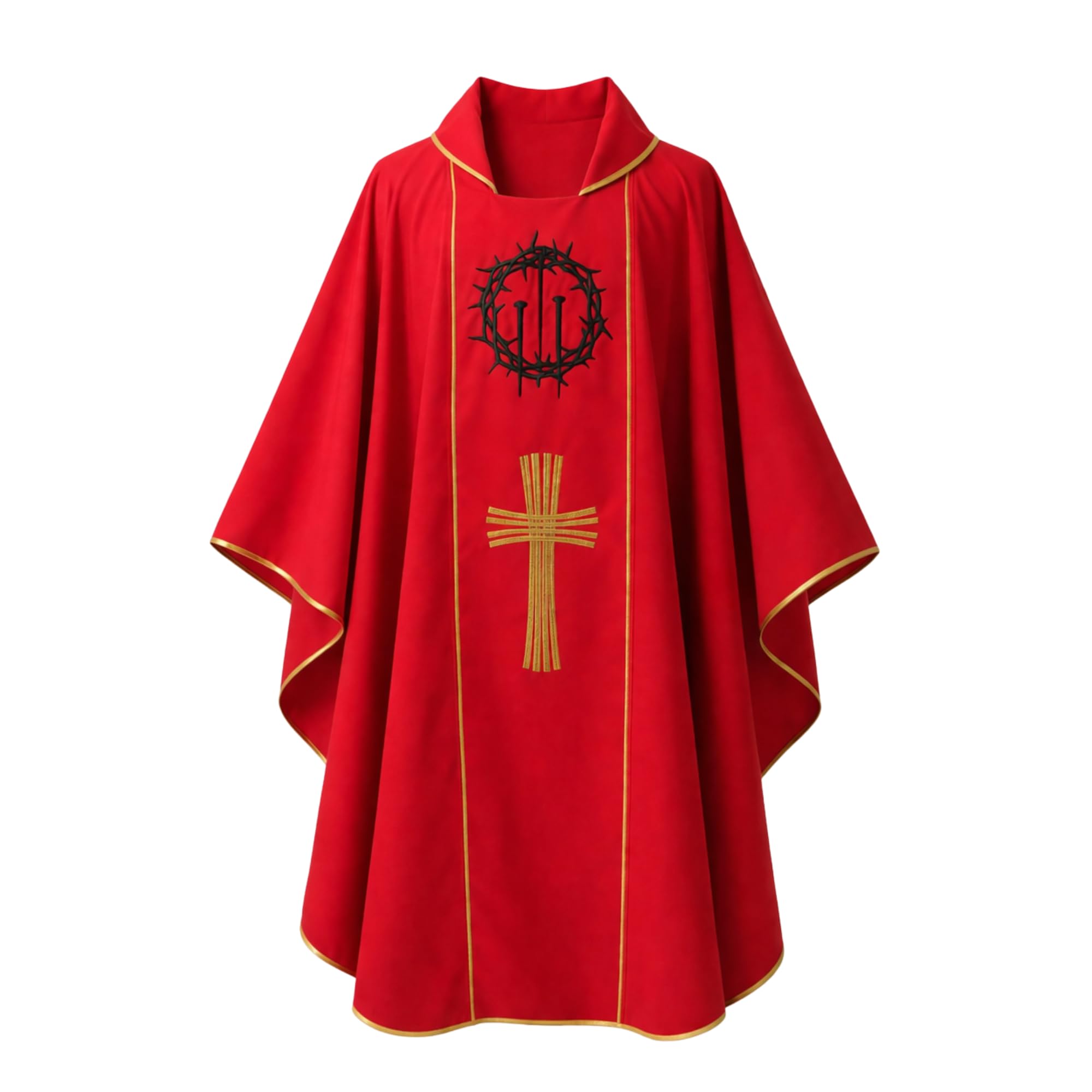 Red Chasuble for Priest with IHS Crown & Cross Gold Embroidery | Catholic Liturgical Vestment for Mass, Pentecost & Feast Days-picture-40