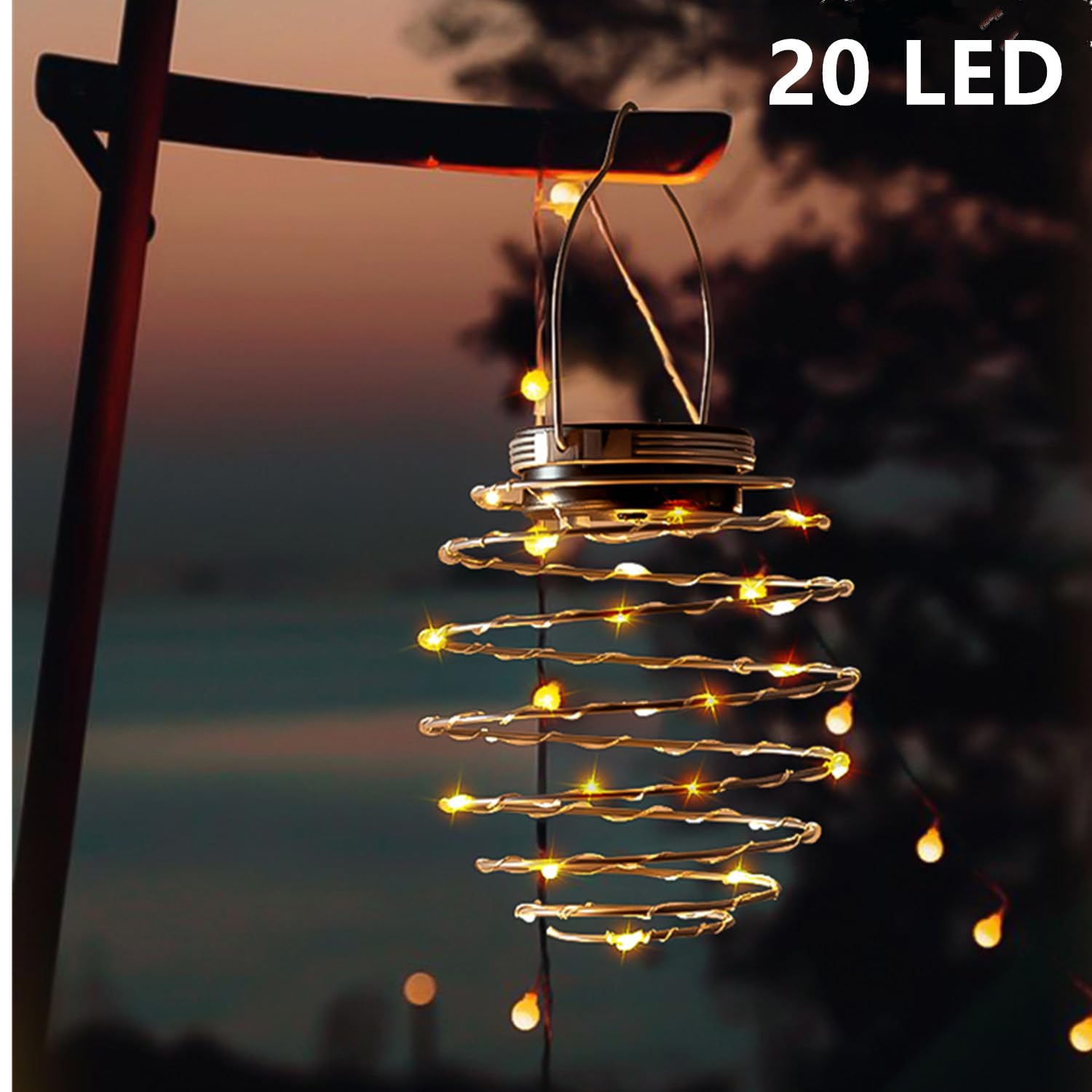 4 faroles solares en espiral, luces solares de jardín decorativas para exteriores, luces colgantes impermeables, luz G-Arden para jardín, patio, porche