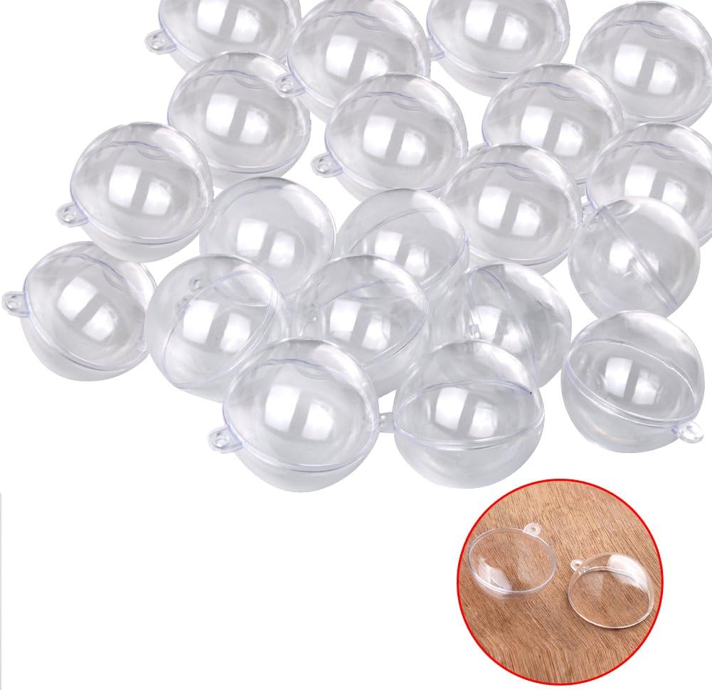 Motivtech 20-Pack Plastic Ball, 40mm/1.57in Fillable DIY Hanging Ornament Clear Baubles for Xmas Tree Party Decoration (4cm/1.57in)