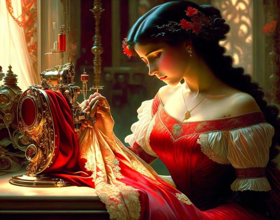 Poster couturière robe rouge impression toile d'art 58x90