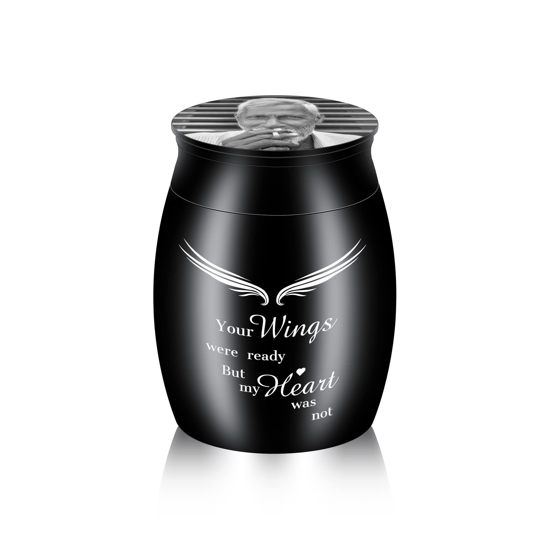 MeMeDIY Small Keepsake Urn for Human Ashes Mini Pet Cremation Urn Personalized Photo Birthstone Memorial Ashes Holder Stainless Steel Decorative Ashes Container (Black, Black & White Photo, Your..)