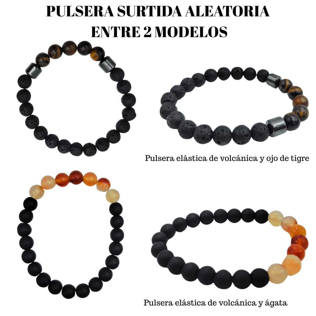 Abanicos de Madera con Dibujo Estampado. Precioso Abanico de Madera con Funda Fabricada en España. Incluye Pulsera de Ojo de Tigre y Volcánica en Colores a Juego (Mandala Ágata)