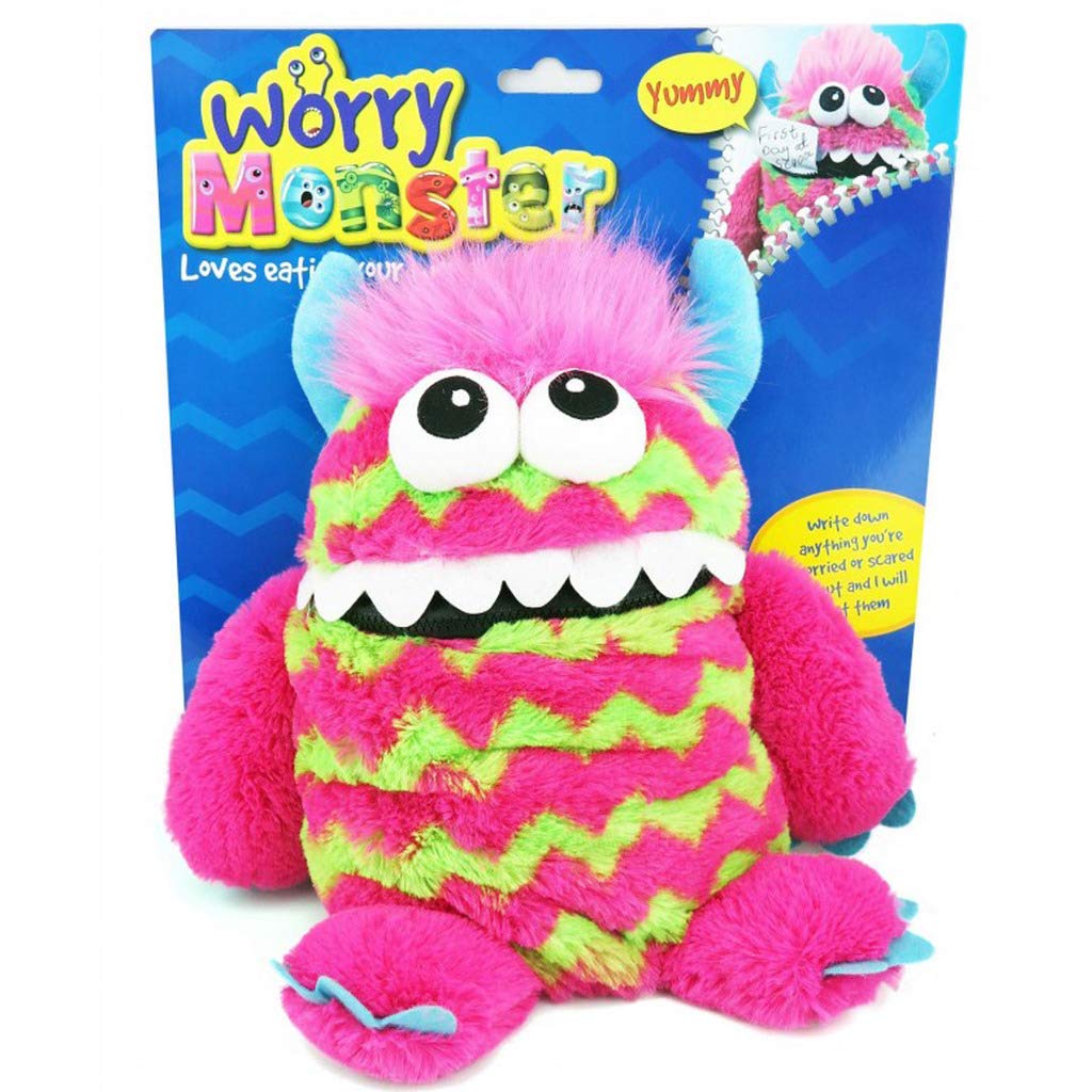 Lizzy LARGE WORRY MONSTER Kids Soft Plush Teddy Eats Worry Notes Feed It Gift 35 cm (Pink And Green)