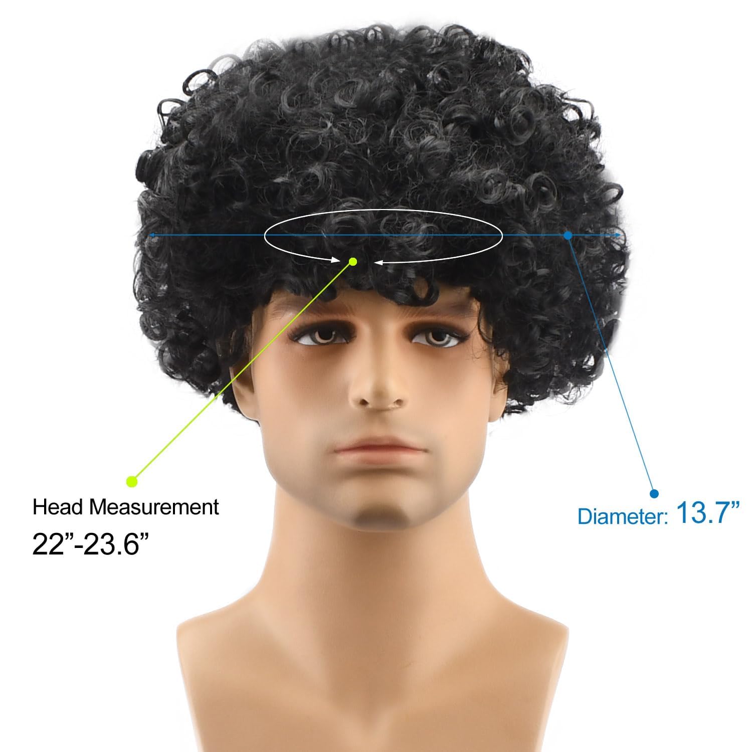 Unisex Short Fluffy Afro Wigs-Women Men Kinky Curly Disco Hippie Wig for Costume Cosplay Halloween Christmas Party (Black) - Image 2