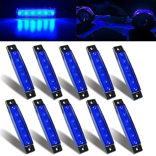 Jinmoioy 12V車用 LED サイドマーカー ランプ 6連 汎用 トレーラー 軽トラ イルミネーション デイライト カスタム 小型 角マーカー 10個セット (ブルー)