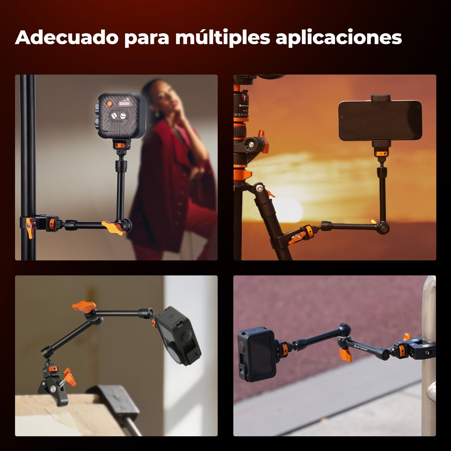 K&F CONCEPT Brazo Mágico 11 Pulgadas con Super Clamp Pinza, Magic Arm con Súper Abrazadera con Tornillos de 1/4" y 3/8" para Monitor Luz LED Cámara de Acción, Carga máxima: 2KG