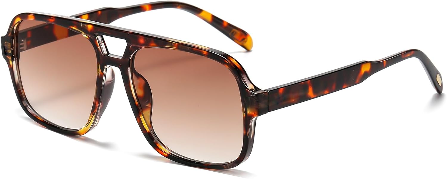 Retro Aviator Sunglasses for Women Men Trendy Classic 70s Square Aviator Sun Glasses Vintage Shades