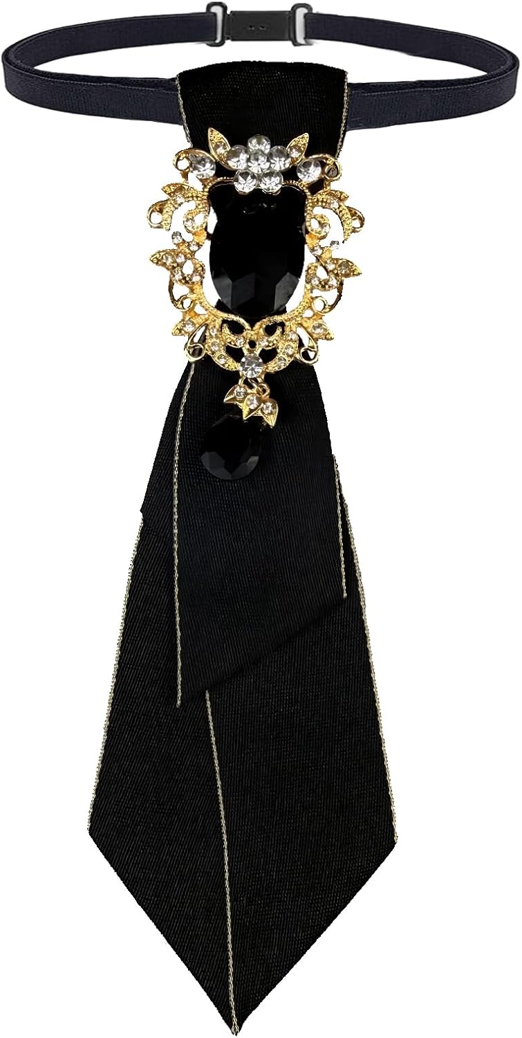 Women Tie with Vintage Brooch Pre-Tied Bow Ties Neckties | Adjustable Rhinestone Bowtie Woman Girls Party Tuxedo Blouse Suit Uniform Outfit Accessories