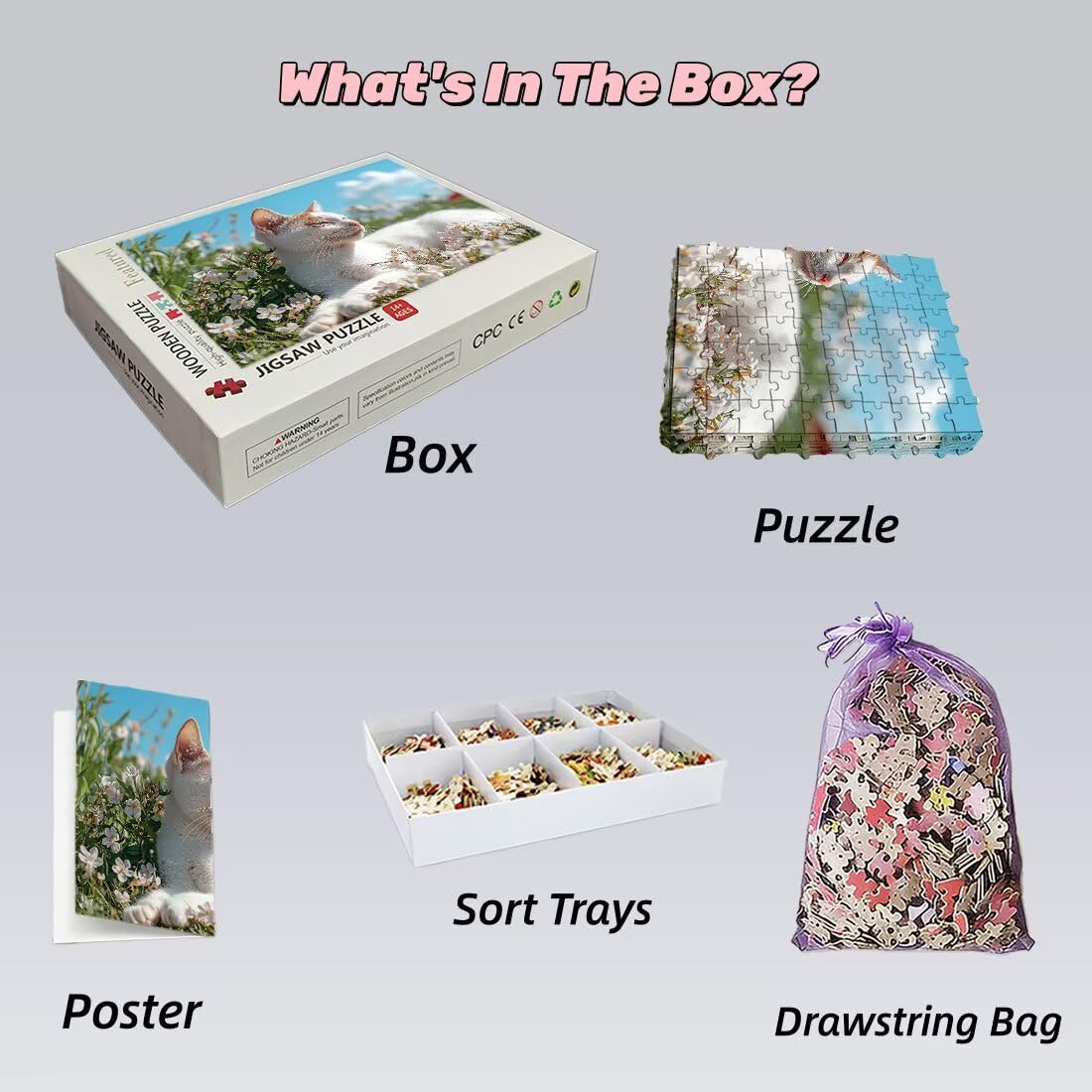 Puzzle 2000 elementów kota, kwiat dla dorosłych, klasyczne puzzle Wyzwanie edukacyjne Zabawki dla rodziny, niemożliwe drewniane puzzle z pudełkiem na prezent, dekoracja ścienna-2263