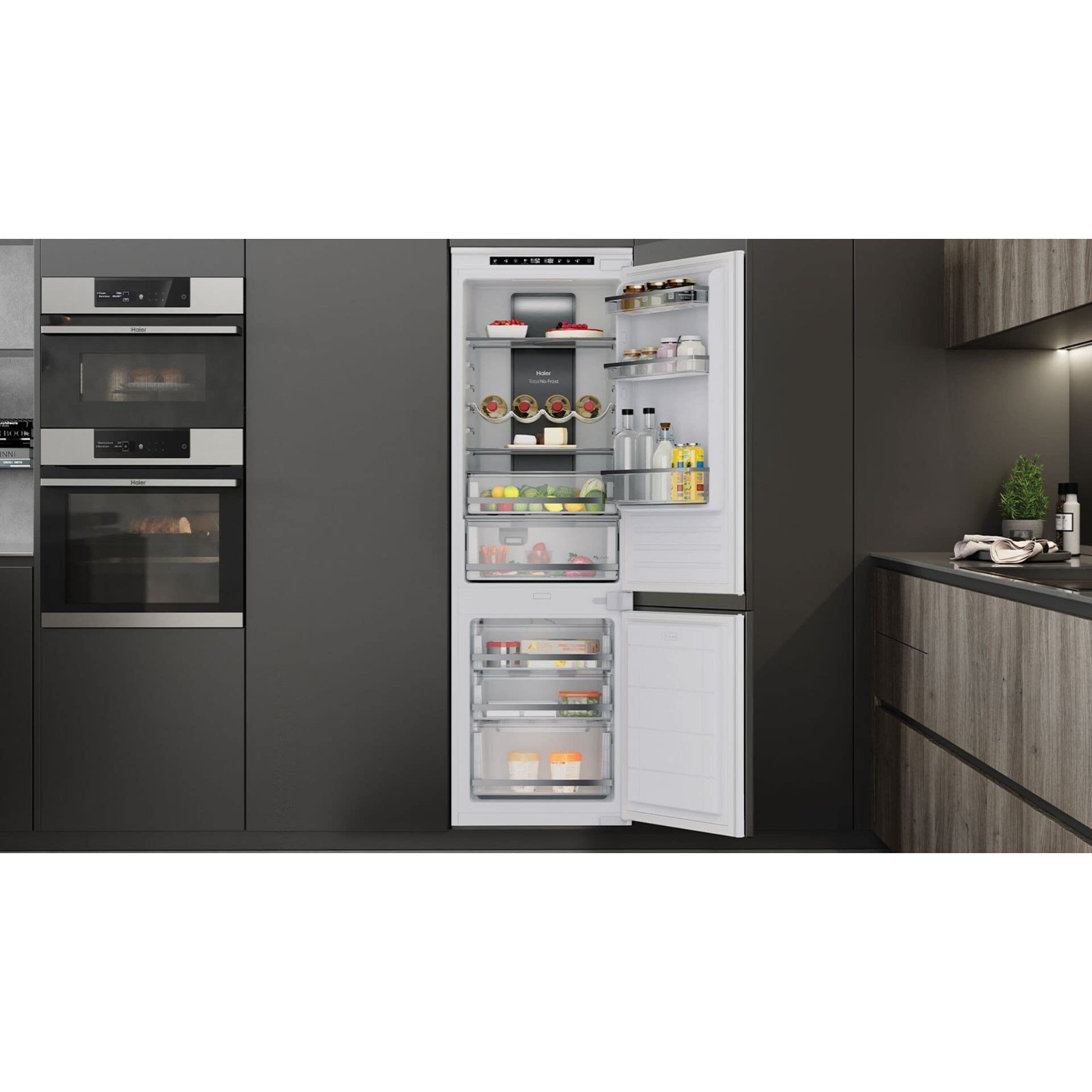 Haier HBB 177 TNF DE Einbau-Kühl-Gefrier-Kombination/Festtürtechnik/zweitürig/NoFrost Kältetechnologie/Nutzvolumen 241 l/Gefrierteil unten, Weiß