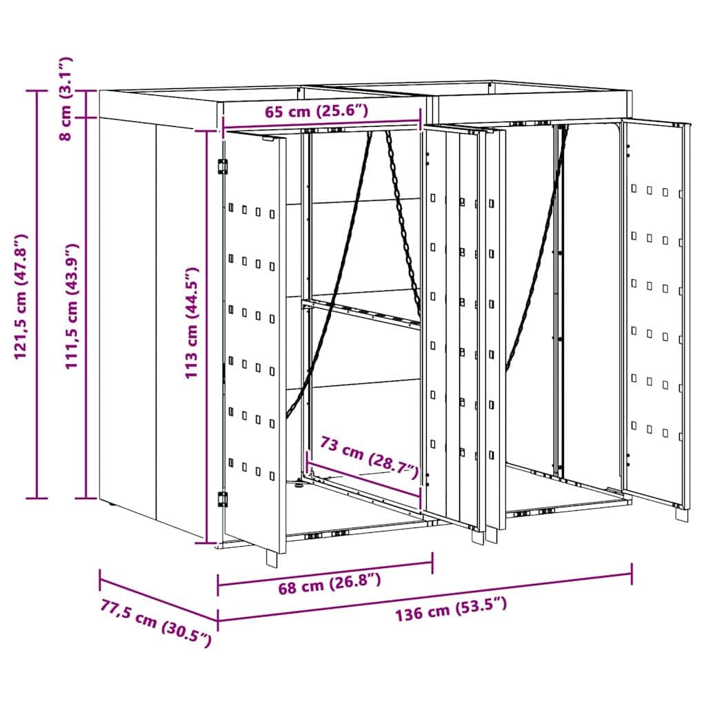 vidaXL Rangement de Poubelle à roulettes pour 2 poubelles Noir, Jardin et Terrasse, Enclos à déchets Moderne, Unité de Rangement écolo, Pot stylé, Solution Extensible